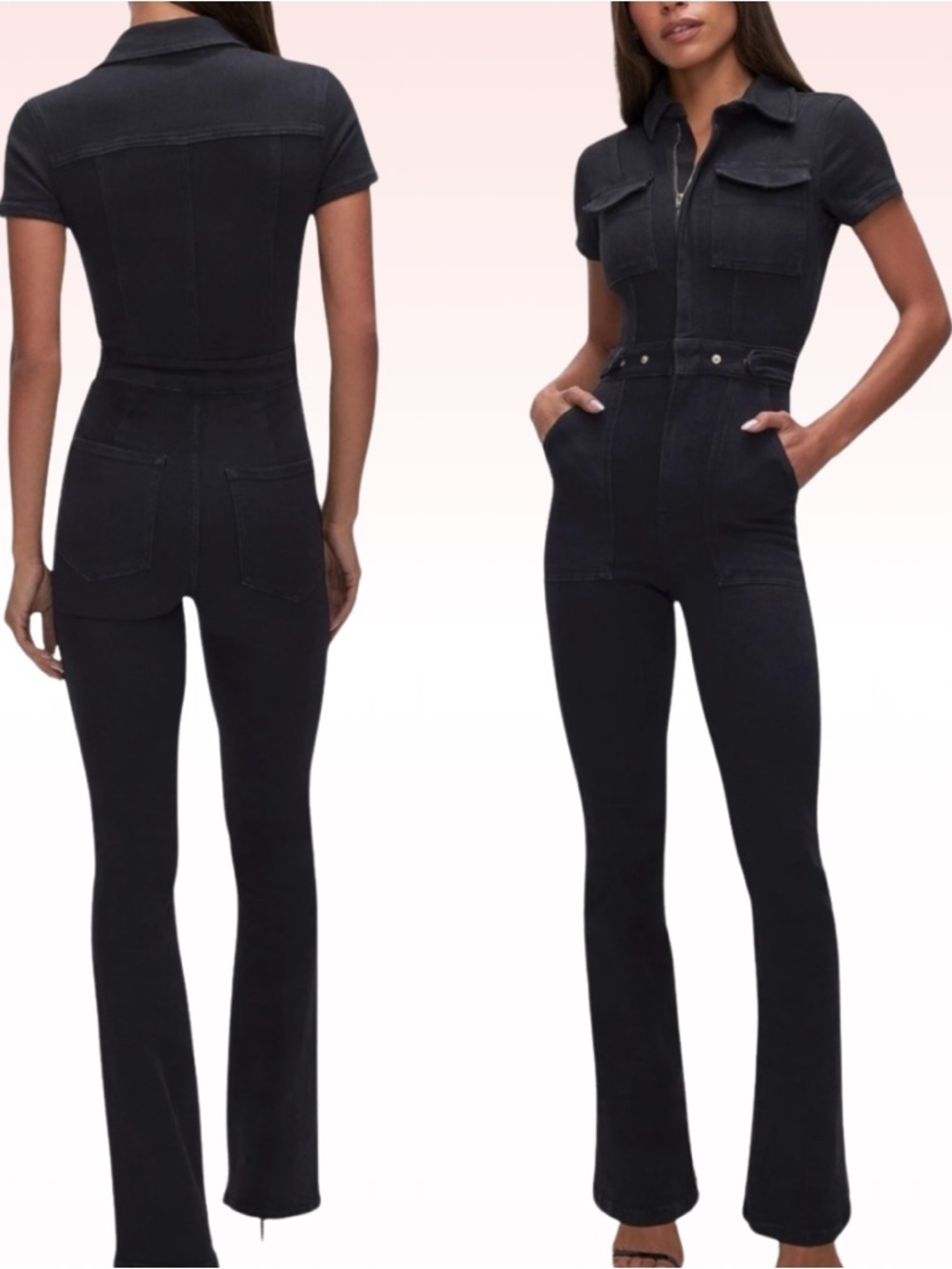 GOOD AMERICAN Fit For Success Black Denim Jumpsuit (Sz 0)